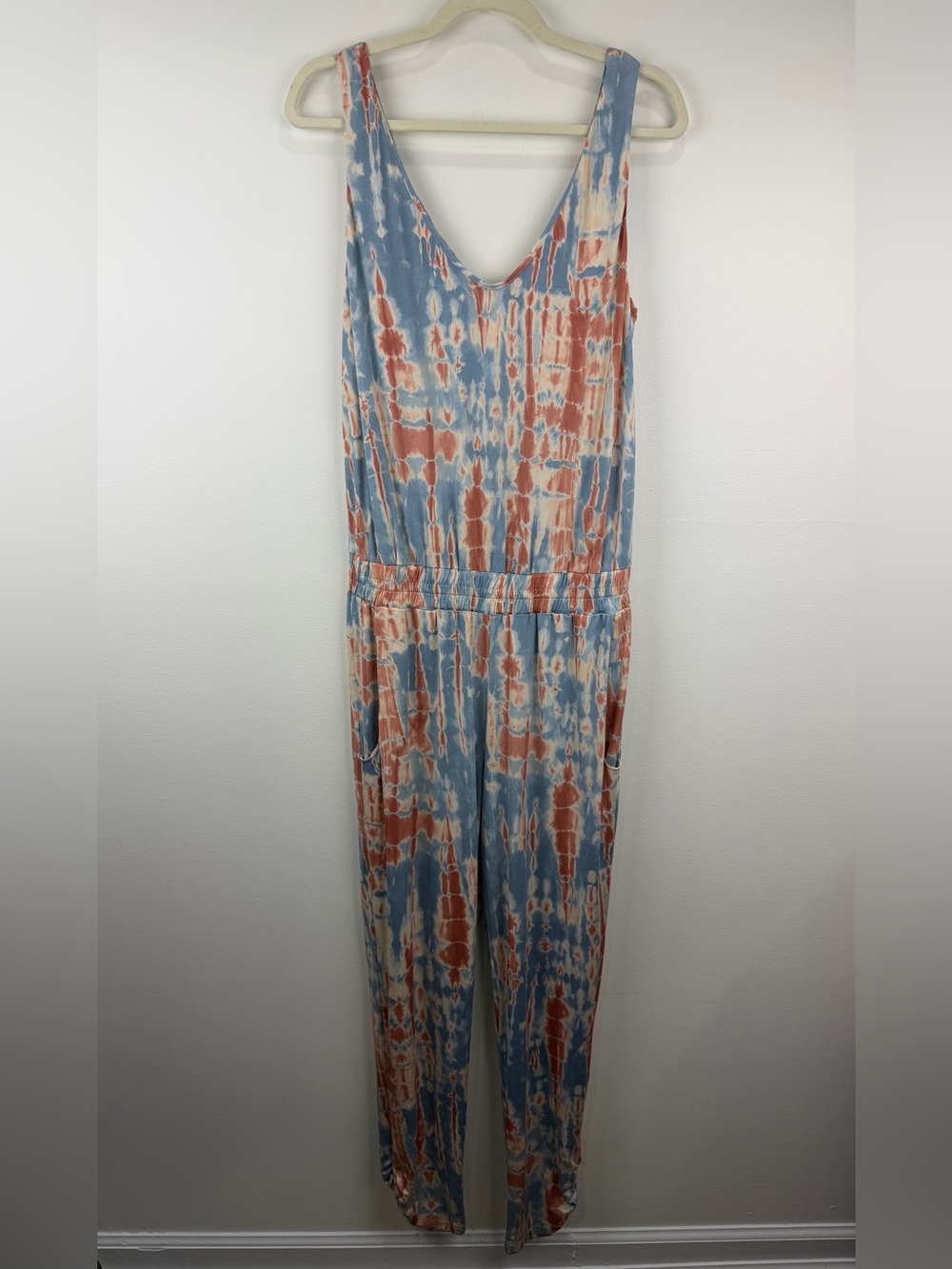 Veronica M Blue Pink Tie Dye Sleeveless Jumpsuit Boho Loungecore M